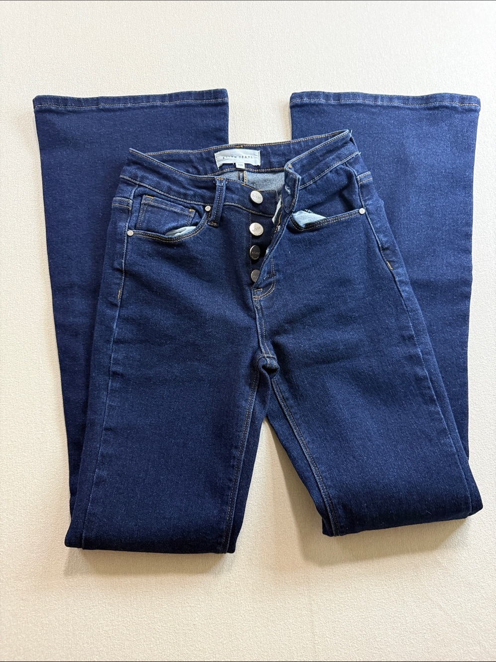 Women's Dark Blue Wide-Leg Flare Jeans - Picture 3 of 8